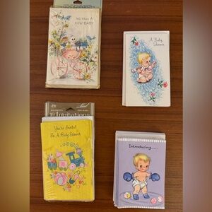 Bundle—Unused Vintage 60s-70s Baby Shower Invitations/Birth Anmts—1 NIB!